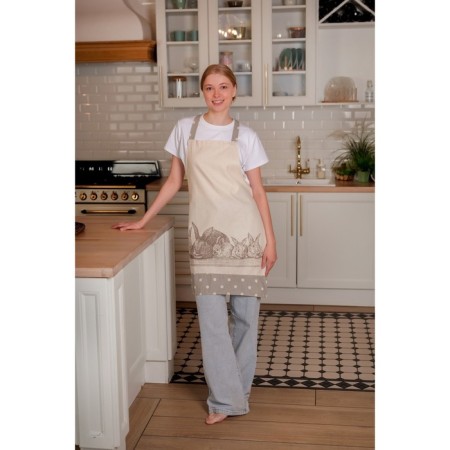 Feminine apron Rabbit Family, size 60x80 cm, color gray color-3