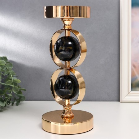 Summary Metal for 1 candle "Two black marble balls in the field" Gold 27x12x12 cm-2