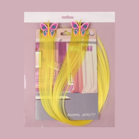 A set of overhead curls "Butterflies", straight hair, on a hairpin, 2 pcs, 50 cm, yellow color/mix-4