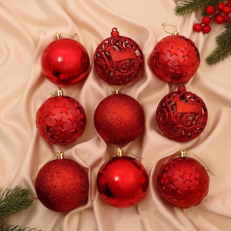 Set of balls plastic D-8 cm, 9 pcs "Triumph of the asterisk" red