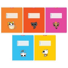 Тетрадь 12 листов в клетку "Кошачьи глазки", обложка мелованный картон, ВД-лак, блок 60 г/м2, 5 видов, МИКС