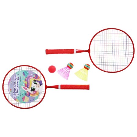 A set for Badminton Onlytop "Pony": 2 rackets 44 cm, 2 strokes, ball, cover, red color-7
