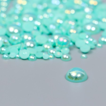 Decor for creativity plastic "Half of beads. Green mother of pearl" d = 3-10 mm, set 10 grams-1