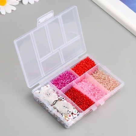 Glass 8/0 in the box "Red" beads + thread 0.8 mm 5 m 12x8.4x2.2 cm