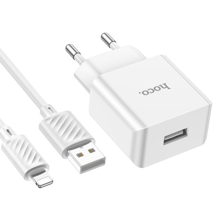 Network charger HOCO C106A, 1 USB, 2.1 A, Lightning cable - USB, 1 m, white-3