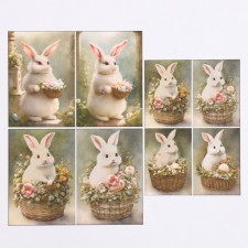 Set of decoupage cards 3 pcs “Rabbit in the Flower Basket”, 45 g/m2, A4 format