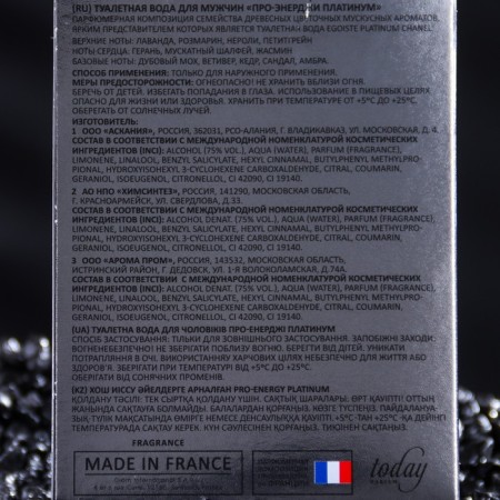 Male Water Pro-Energy Platinum, 100 ml (based on Egoiste Platinum (Chanel)-2