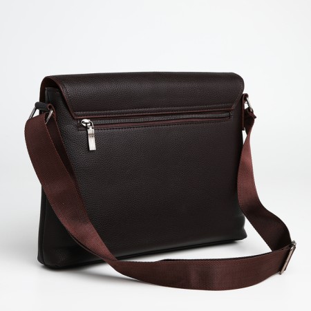 Male business bag, textura, long belt, brown color-1