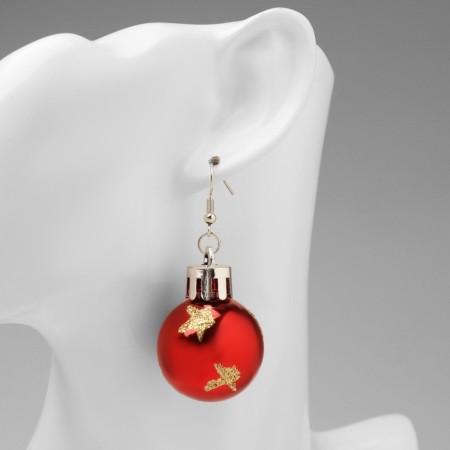 Earrings "New Year" Christmas balls, red color in silver-2