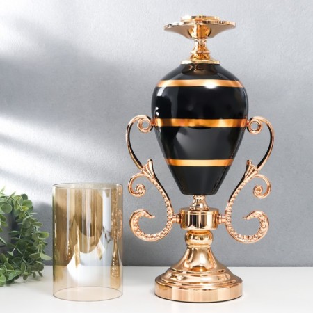 Summary metal, glass for 1 candle "Mirage" gold with black 55x14x23 cm-4