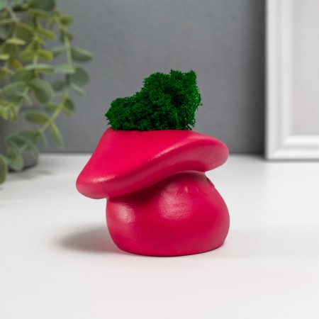 Concrete Kashpo "Mushroom" with moss 10x8x6.5 cm Bordeaux (moss green stabilized)-2