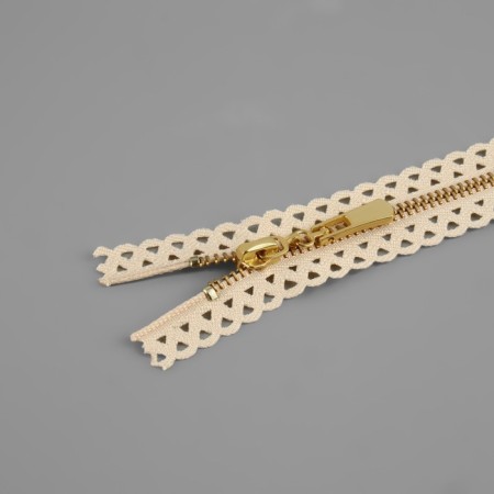 Metal zipper, No. 3, non -proceeding, automatic lock, 30 cm, beige/gold color-1