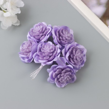 Decor for creativity "Camellia" purple (1 set = 1 bouquet) in the bouquet 6 pcs 4x11 cm-1