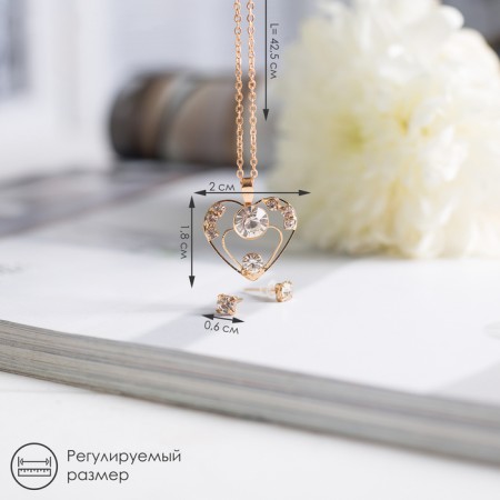 Set 2 objects: earrings, pertressed pendality, heart, white color in gold, 45 cm-1