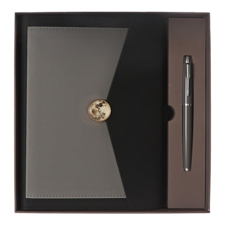 Organizer on the rings A5, 80 sheets, leatherette, with a valve, a line, with a handle, in a gift box, black and gray