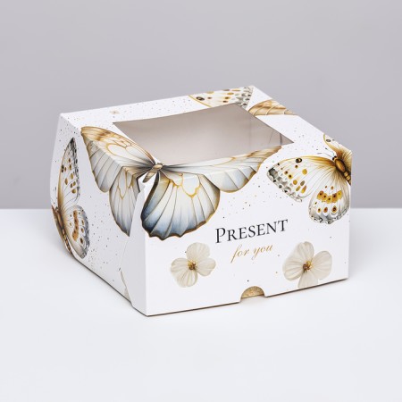 Box for 4 cupcakes with a window, "butterflies", 16 x 16 x 10 cm-1