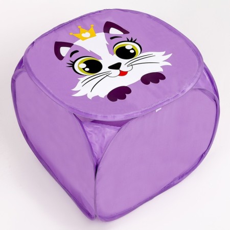 A basket for storing a toe with a cat “Kitik”, 42 x 42 x 42 cm, purple-1