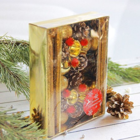 New Year's candle with the candlestick "Golden Balls" (set 4 pcs) 4x13x17 cm-2