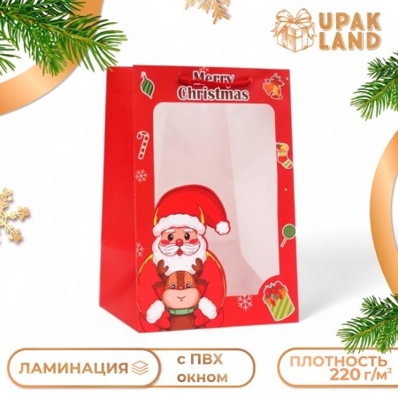 Gift package with the Santa Claus window 30 x 20 x 16 cm, red