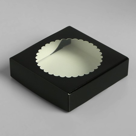 Gift box of the team with a window, 11.5 x 11.5 x 3 cm, black