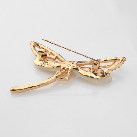 Brooch "Dragonfly" fluttering, beige color in gold-1