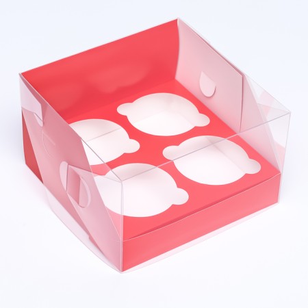 Confectionery folding box for 4 cupcakes 16 x 16 x 10, red-1