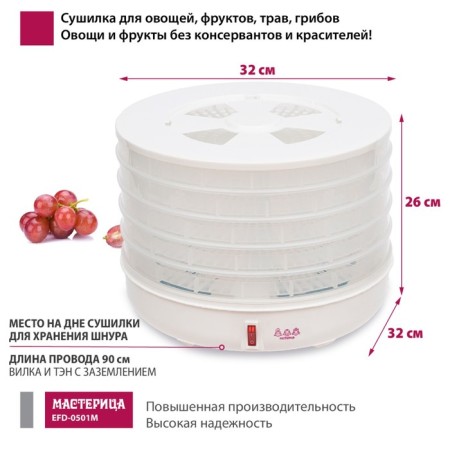 Drywall for vegetables and fruits "Castle EFD-0501M", 125 watts, 5 tiers-3