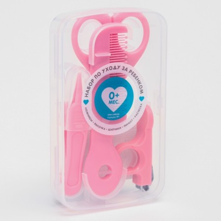A child’s care set, 5 items (comb, tweezers, scissors, a knipser, saw), pink color-1