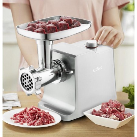 Electric meat grinder KitFort KT-2108, 1800 watts, 1.4 kg/min, 5 nozzles, reverse, silver-4