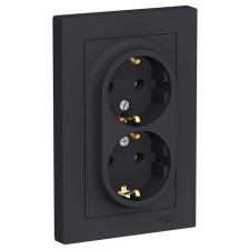 Double SE AtlasDesign, 16 A, 250 V, built -in, C/K, IP20, Karbon, Atn001024
