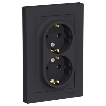 Double SE AtlasDesign, 16 A, 250 V, built -in, C/K, IP20, Karbon, Atn001024