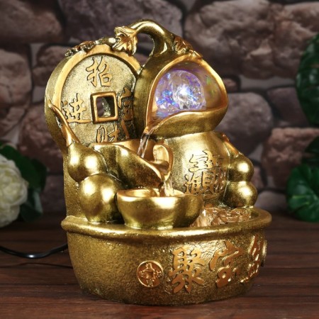 The desktop fountain from the network, backlight "Chinese coin" gold 26x18x17 cm-1