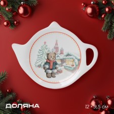 New Year's stand for the tea bag of the Moscow Bear Dailers, ceramics, 12 × 9.5 cm, white color