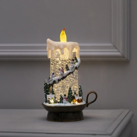 LED candle with snowmen, 14 × 23 × 12 cm, plastic, AAX3 batteries (not complete), USB, glow warm white