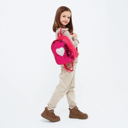 Baby backpack for a girl with sequins "Heart", a lightning department, pink color-6