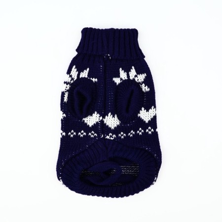 Clothing for dogs. Knitted sweater with "New Year" ornament, blue, size S-7