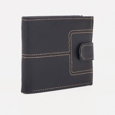 Men's purse on the button, a department for bills, for maps, for coins, black color