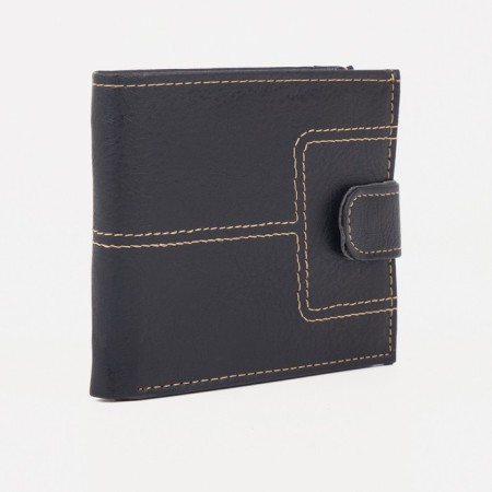 Men's purse on the button, a department for bills, for maps, for coins, black color