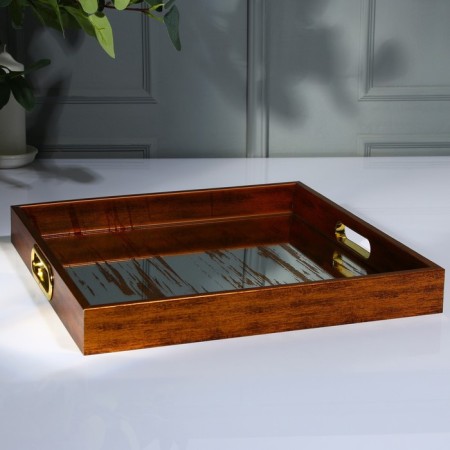 Plastic rectangular tray with a mirror "Strokes", 37 x 37 x 4.5 cm Soldier-7