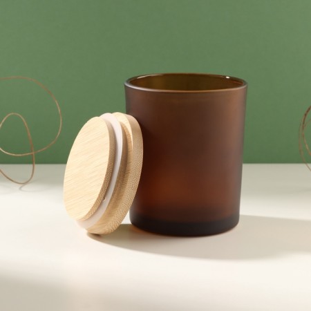 Bank for candles glass with a “brown semi -water” lid 220 ml 7x7x8.4 cm-2