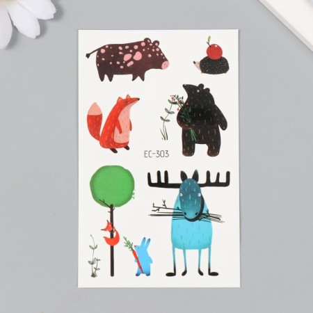 Tattoo on the body color "Funny animals" 7.5x12 cm