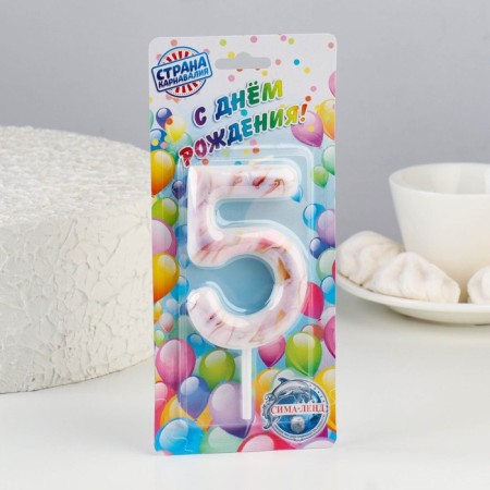 Candle in the “White Marble” cake, number “5”, giant, 9 cm-2
