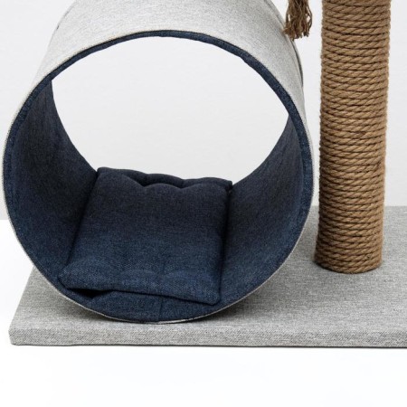 Complex for cats with a claw, with a tunnel and a shelf, 44 x 35 x 50 cm, mobbled, jute, gray-blue-4