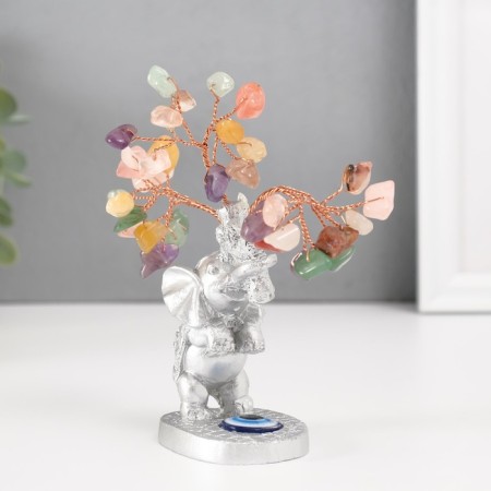 Bonsai souvenir "Silver Elephant with Cash tree" Color 36 stones 6.2x4.5x13.5 cm-1