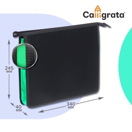 Plastic folder A4, 340 x 245 x 40 mm, lightning from above, plastic, calligrata top, black/salad