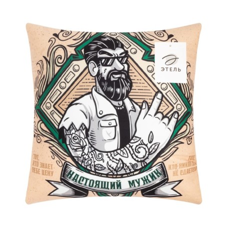 Decorative Ethel Pillow "Real Man" 40x40 cm, velor, 100% p/e-4