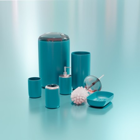 A set of accessories for the Trinity bathroom, 6 items (soap dish, soap dispenser, two glasses, ruff, bucket), blue color