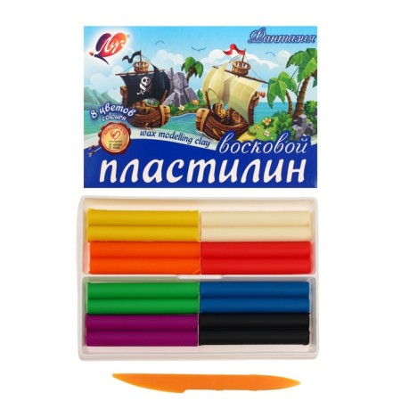 Soft plasticine (wax), 8 colors, 140 g, "fantasy", with a glass, mix-2