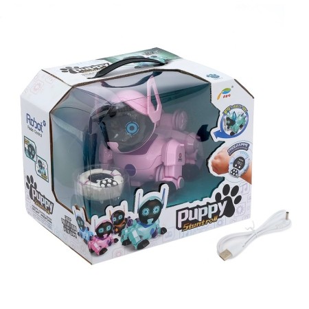 Robot Dog "Pappy", with programming, on the control panel, interactive: sound, light, on the battery, pink-5