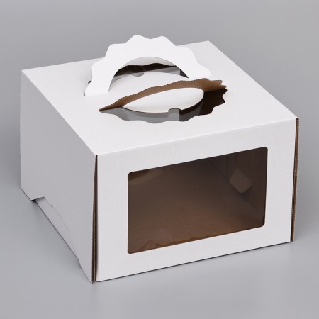 Box for cake 3 windows, with handles, white, 30 x 30 x 20 cm-1